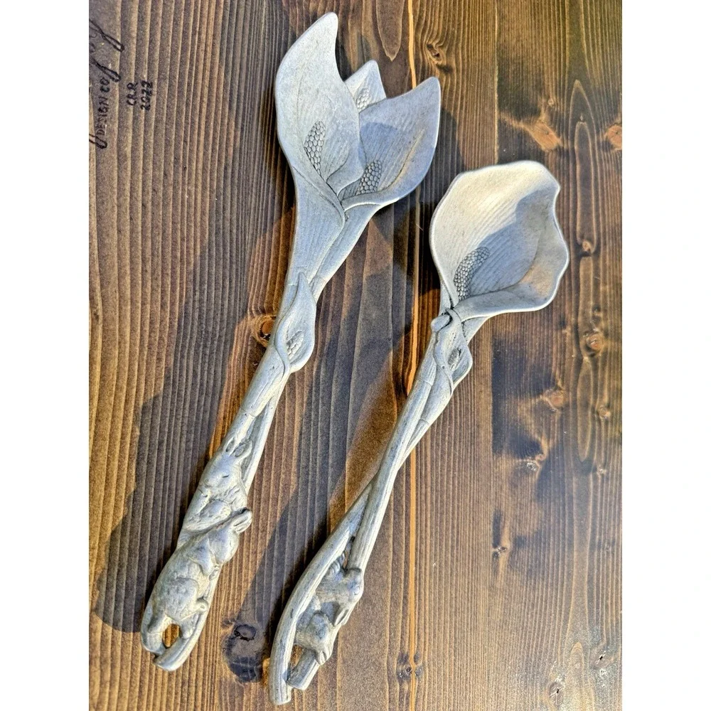 Arthur Court Bunny Rabbit Salad Serving Set Spoon‎ Fork Aluminum Vintage 1991